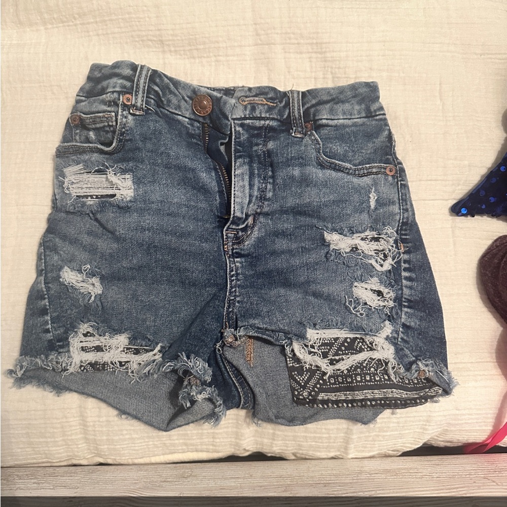 American Eagle Outfitters Blue Distressed Jean Shorts